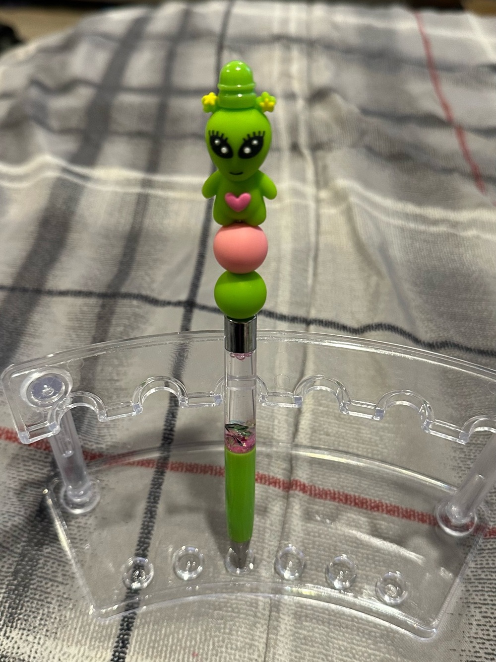 Green Alien Bead Top Pen with Pink Accent